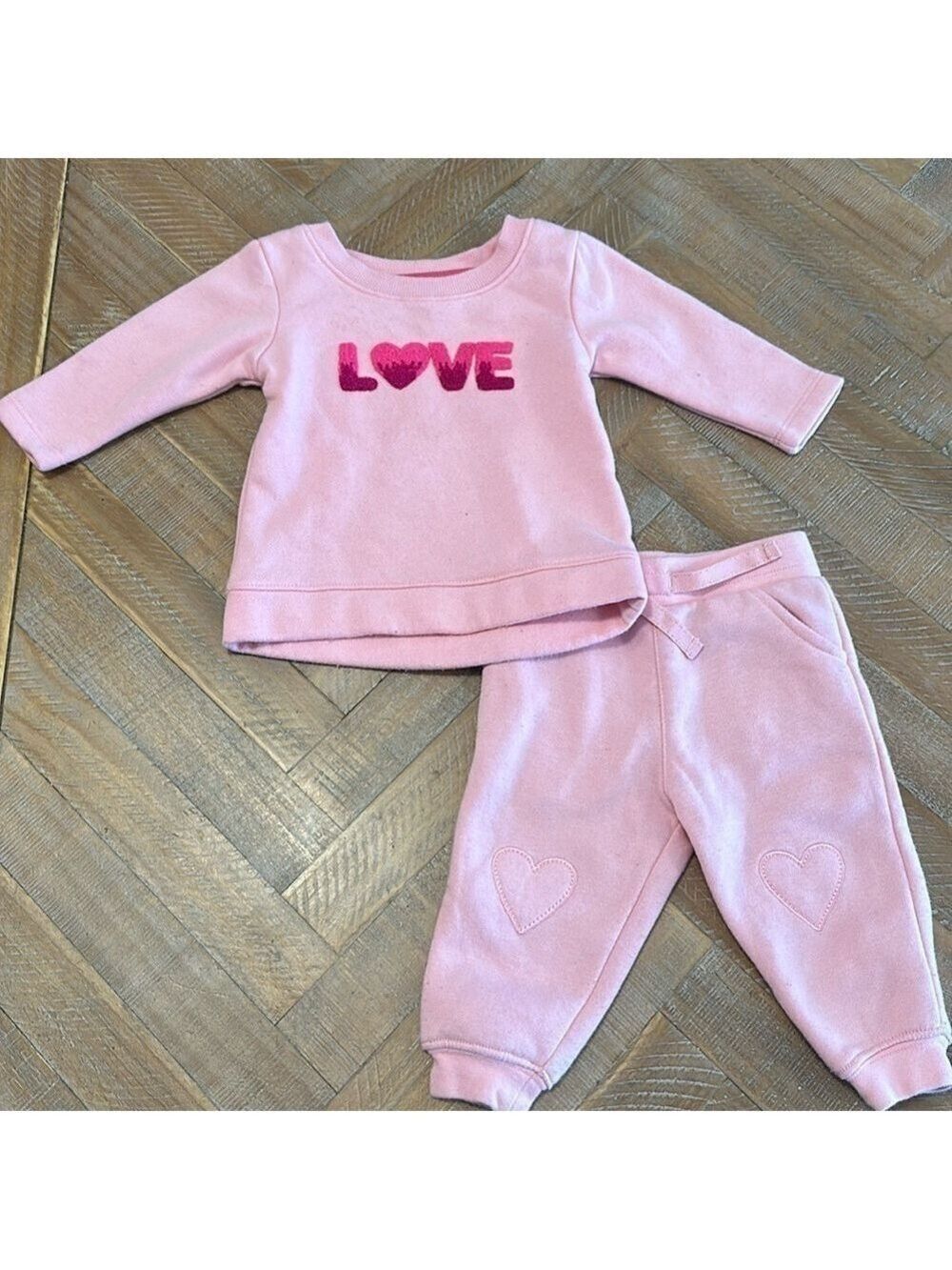 George Baby Love Graphic Crewneck Top & Joggers with Heart Knees Sweatsuit Set